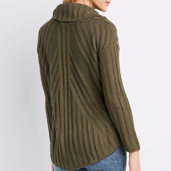 Ribbed Cowl Neck Pullover Sweater - Picture 2 of 2